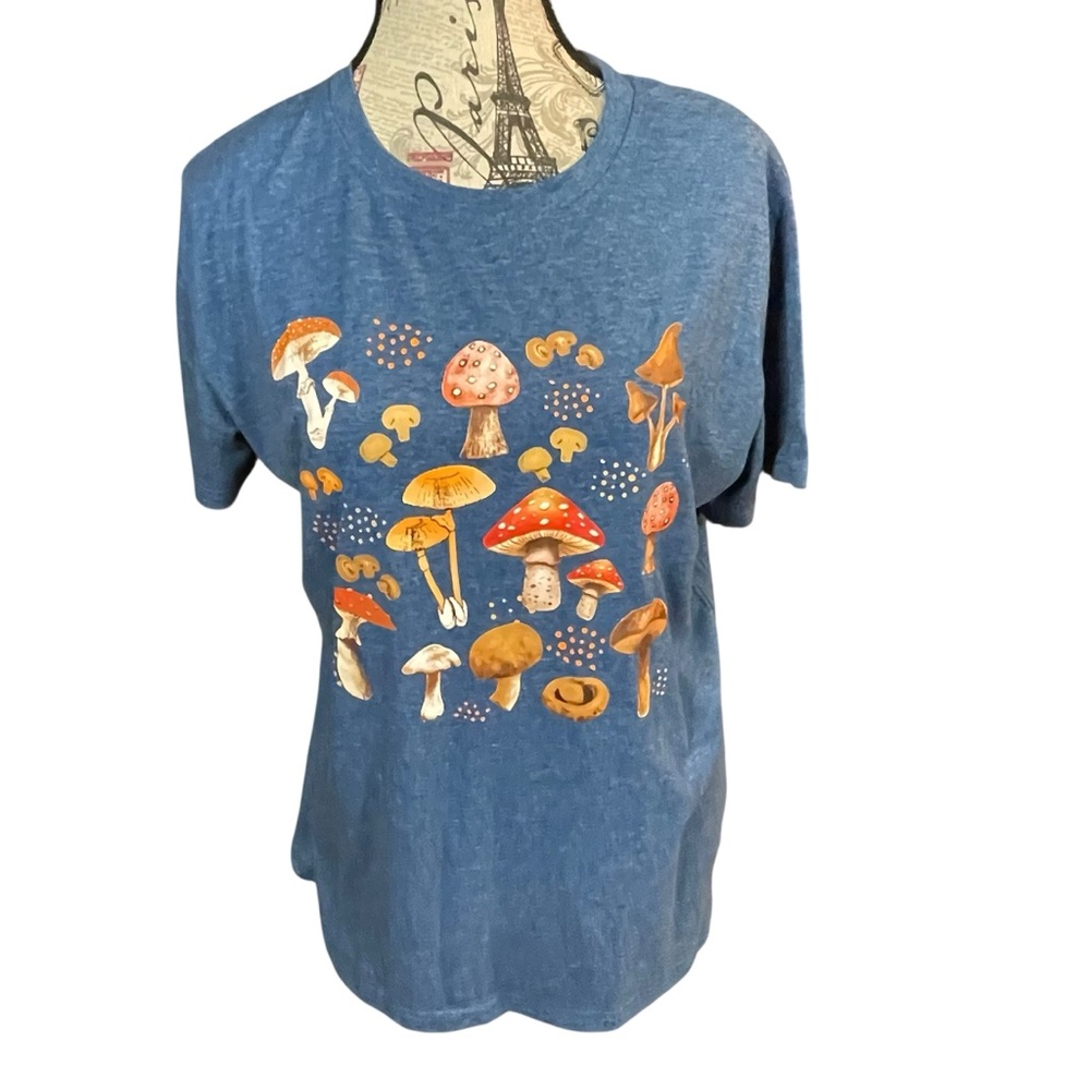 Blue T-Shirt with Mushroom Print